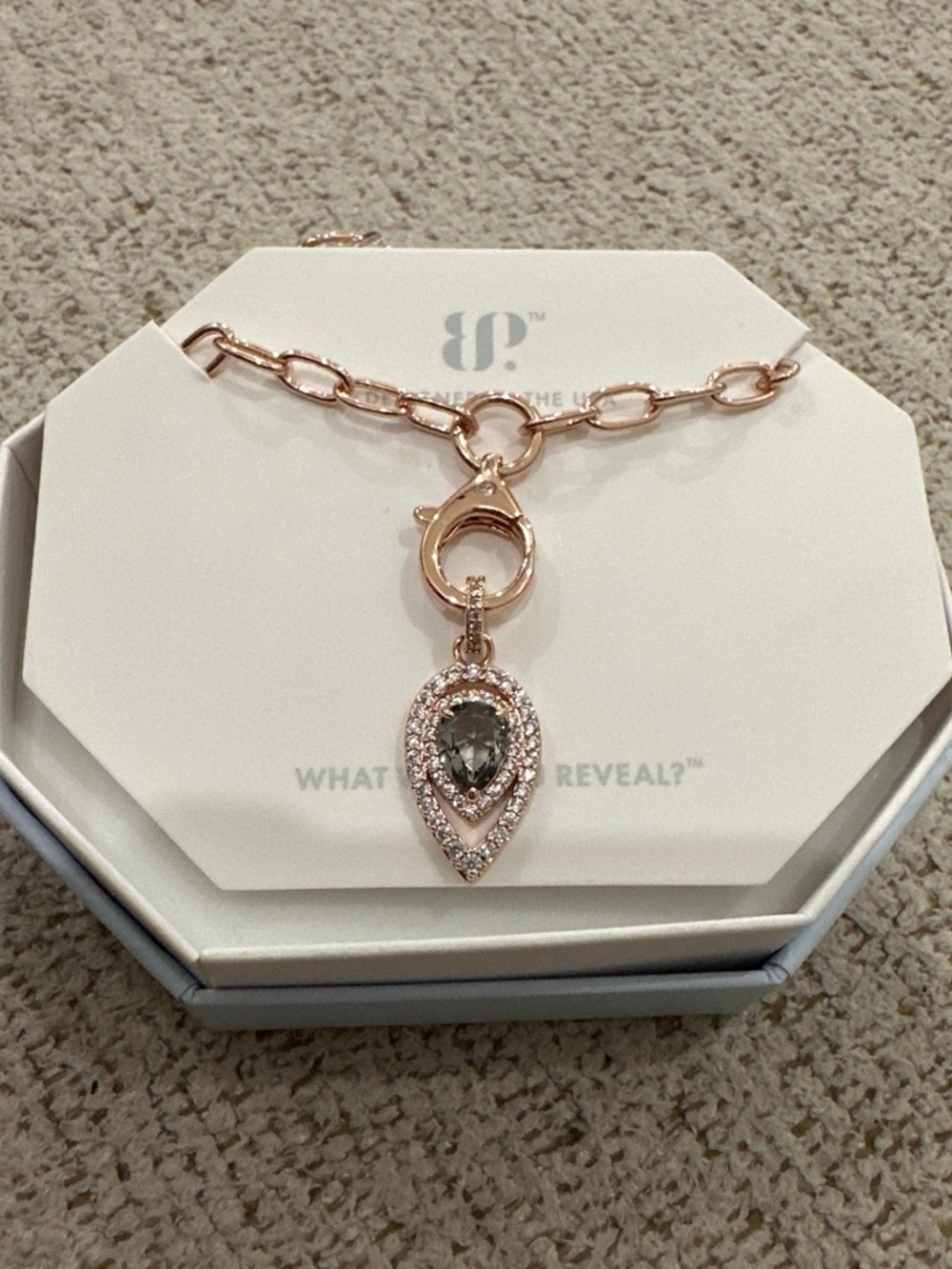 bp Rose Gold Teardrop Pendant Necklace with Gray Center Stone